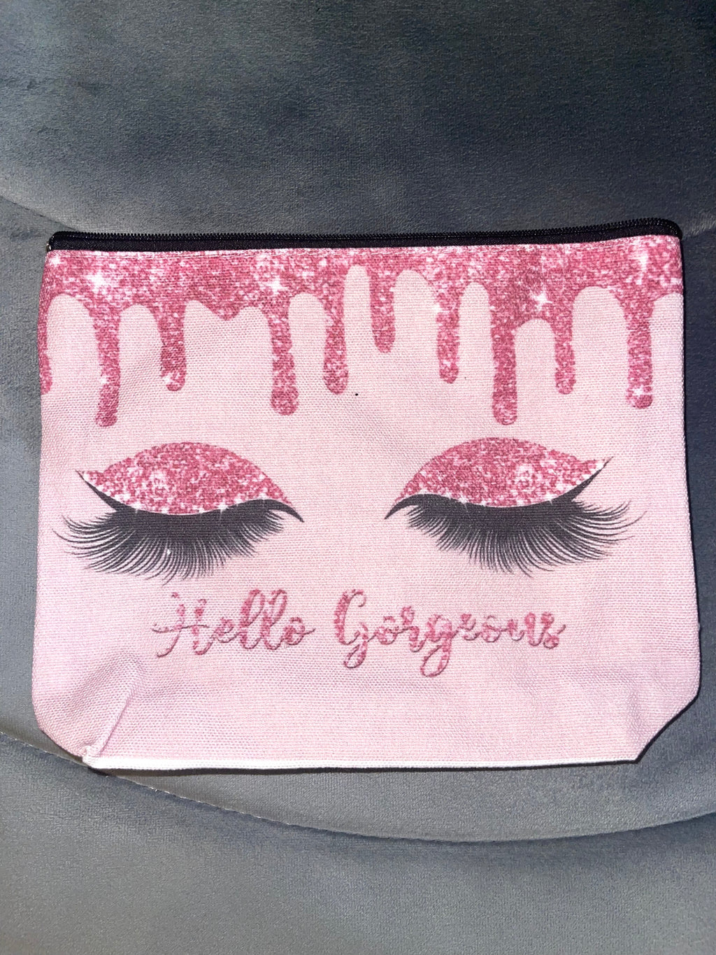 Hello Gorgeous Pink Glitter Lash Makeup Bag