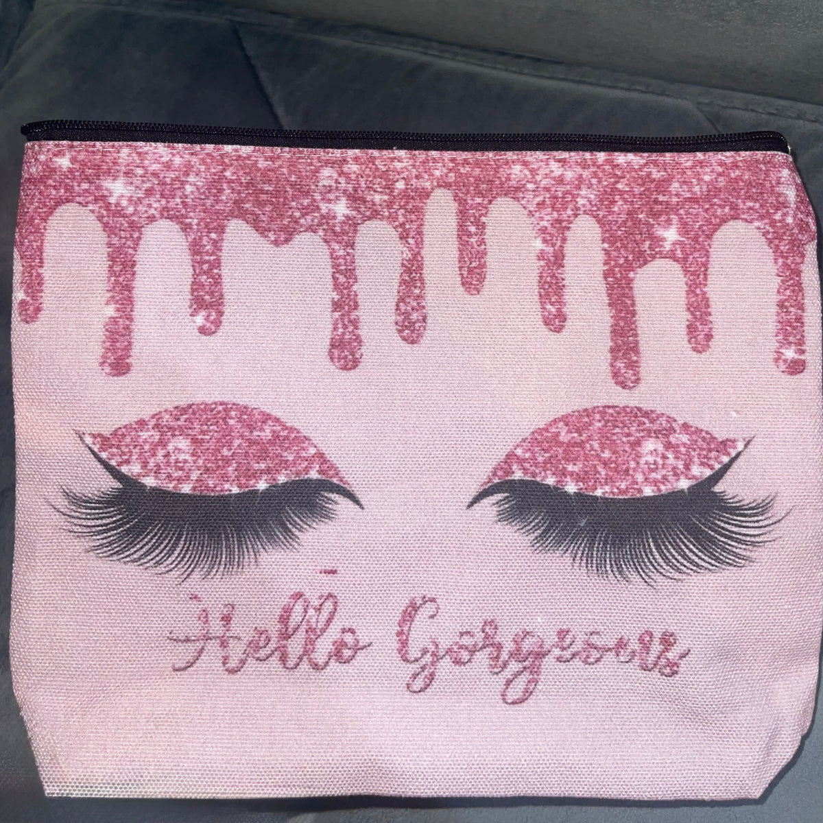 Hello Gorgeous Pink Glitter Lash Makeup Bag