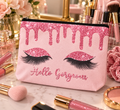 Hello Gorgeous Pink Glitter Lash Makeup Bag